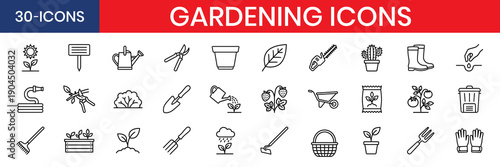 Gardening Horticulture Tools Planting Line Icons