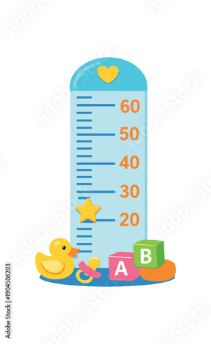 baby growth chart ruler with little marking birth height clean shapes. colored flat icon vector illustration