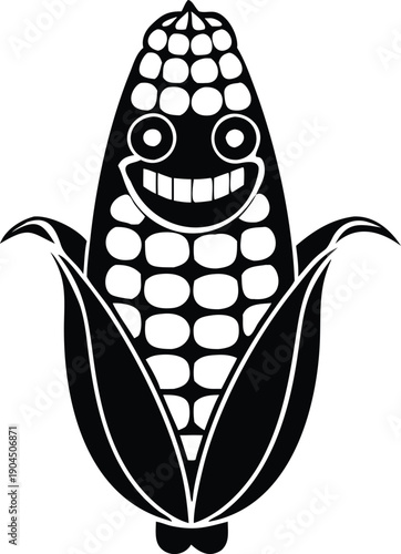 Cartoon Corn Illustration Vegetable Food Healthy Vector Agriculture Farm Harvest Maize Cob Cute Mascot Character Graphic Design Summer Smile