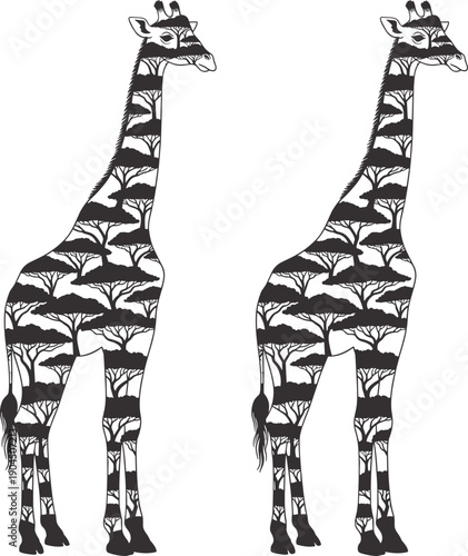 Minimalist Wild Animal and Forest Nature Double Exposure T Shirt Design Bundle