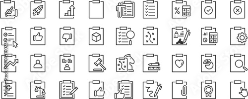 Clipboard web icons. Checklist, report, petition, survey, collection. Editable stroke. Vector