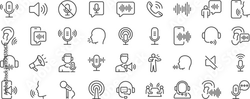 Voice web icons. Sound wave, voice recognition, message, audio, speech, collection. Vector