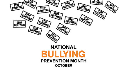 stop bullying signs for national bullying prevention month in october raising awareness about social issues and youth protection.