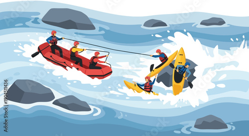 Rescue at Sea: Lifesavers Help People in Rough Ocean Waters.