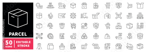 Parcel delivery editable line icons set. Eogistics and shipping symbols