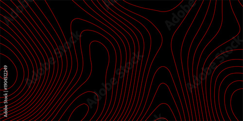 Abstract red and black background featuring a 3d wave design with spiral lines and motion curves for a modern vector illustration art backdrop