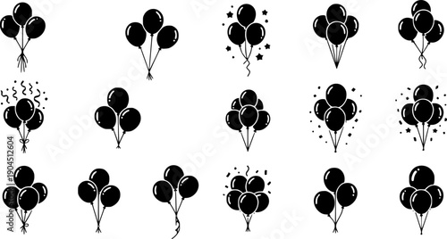 Balloon icon set. party balloon icon decoration birthday vector. Balloon black silhouette icon
