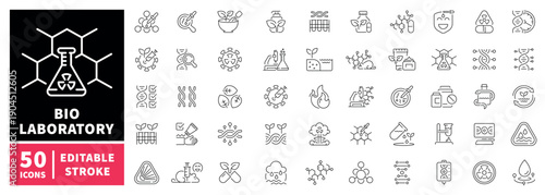 Bio laboratory editable line icons set. Science and research symbols