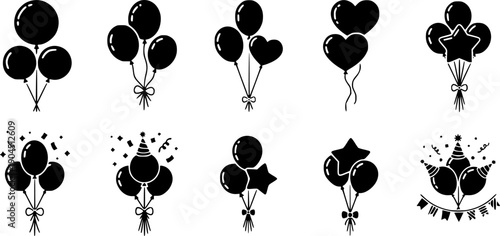 Balloon icon set. party balloon icon decoration birthday vector. Balloon black silhouette icon
