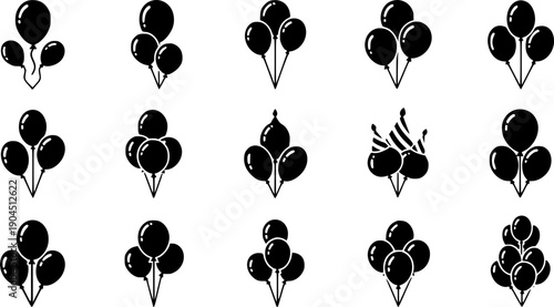 Balloon icon set. party balloon icon decoration birthday vector. Balloon black silhouette icon
