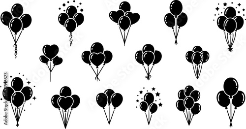 Balloon icon set. party balloon icon decoration birthday vector. Balloon black silhouette icon
