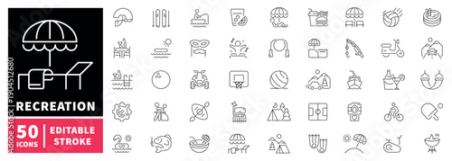 Recreation editable line icons set. Leisure and outdoor activities
