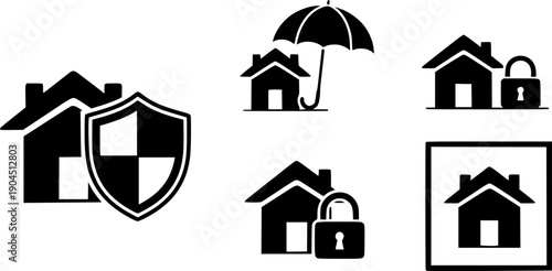 House insurance icon set. house protection icon.
