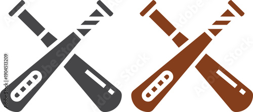 Baseball icon set collection group with crossed bats, ball, player swing symbols, sport team equipment emblems, vintage badge style isolated on white background vector.