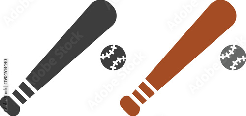 Baseball icon set collection group with crossed bats, ball, player swing symbols, sport team equipment emblems, vintage badge style isolated on white background vector.