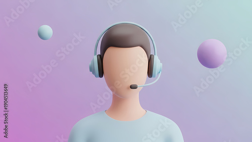 3D Illustration of Customer Support Agent with Headset on Gradient Background