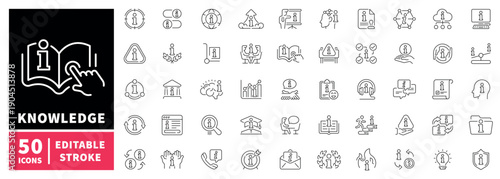 Knowledge editable line icons set. Education and learning symbols