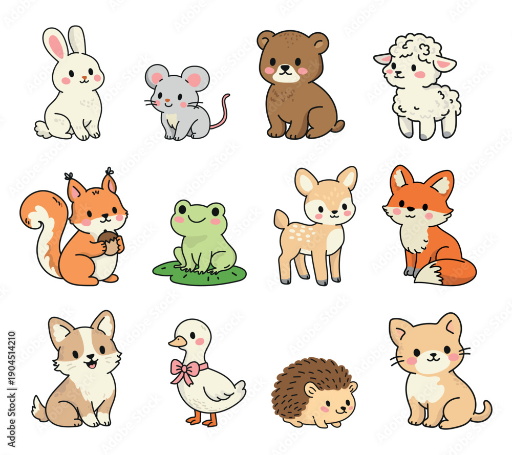 Fototapeta premium Cute hand drawn woodland animals set, cartoon animal characters illustration for kids
