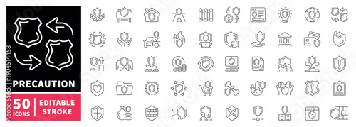Security and protection editable line icons set. Safety and shield designs
