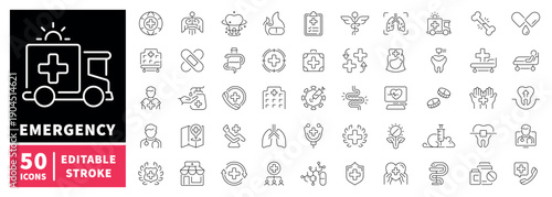 Emergency editable line icons set: linear medical and health symbols