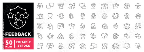 Feedback editable line icons set. Review and comment symbols