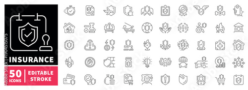 Insurance editable line icons set: protection, security, safety graphics