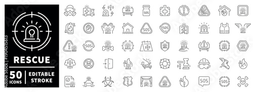 Emergency icons set. Editable line icons, outline, safety and first aid symbols