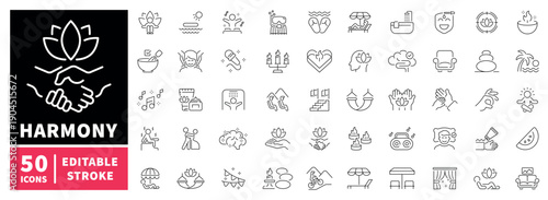 Wellness and relaxation editable line icons set. Harmony and spa symbols