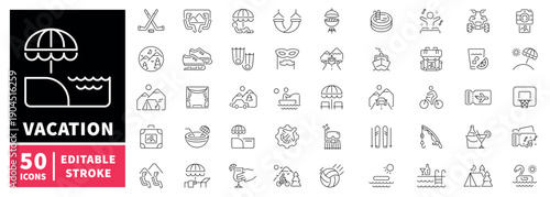 Vacation editable line icons set. travel and leisure symbols