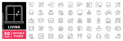 Home and living editable line icons set. furniture and decor symbols