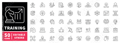 Training editable line icons set: linear, coaching, development symbols