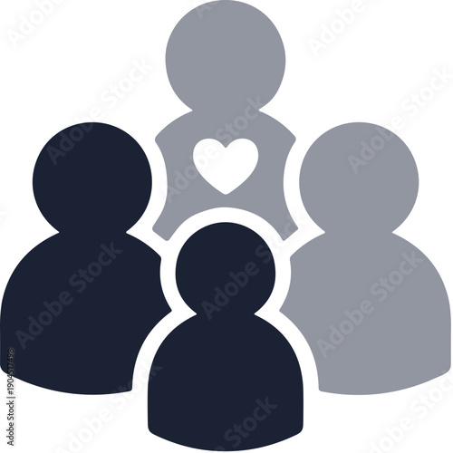Simple Flat Group of People with Heart Symbol for Community Concept