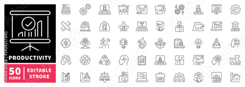 Productivity editable line icons set. efficiency and workflow tools