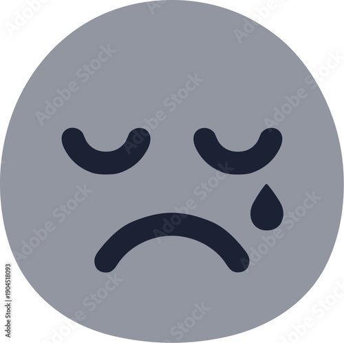 Flat Design Sad Face with Tear Emotional Expression Emoticon