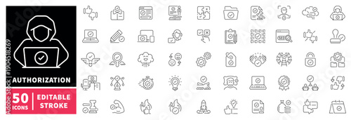 Authorization editable line icons set. security and login symbols