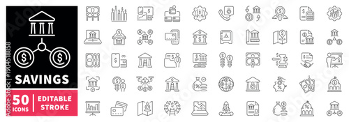 Savings editable line icons set. finance and budget outline symbols