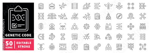 Genetic code editable line icons set. dna and molecular symbols