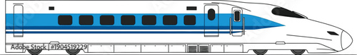 Bullet Train with Blue Stripe on White Background, Transportation