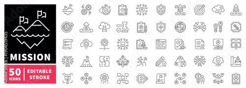 Mission editable line icons set. goal and achievement symbols