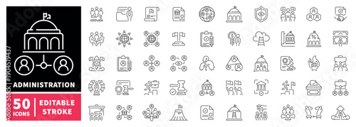Administration editable line icons set. government and organization symbols