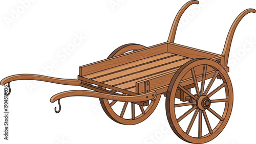 Ntique wooden cart with spoked wheels on a plain background, vector