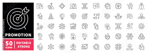 Marketing and promotion editable line icons set. advertising, branding symbols