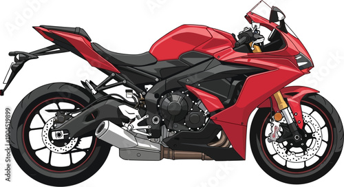 Red sportbike illustration on a white background, vehicle and transport