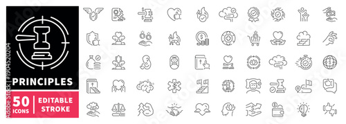 Legal and justice editable line icons set. court and principles symbols
