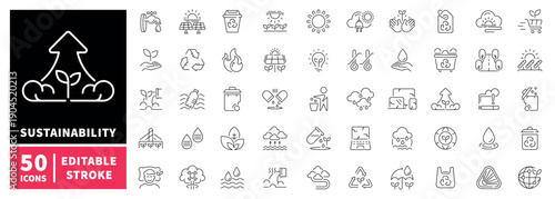 Sustainability editable line icons set. eco and nature symbols
