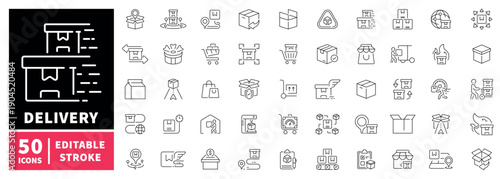 Delivery editable line icons set: shipping and package symbols