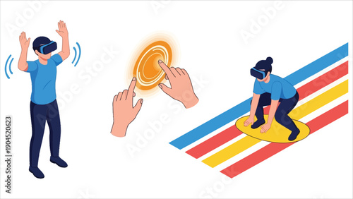 Virtual Therapy Gestures Isometric Vector Set, Somatic Therapy in Virtual Reality..