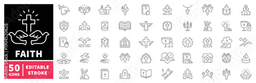 Faith editable line icons set. spiritual and worship symbols