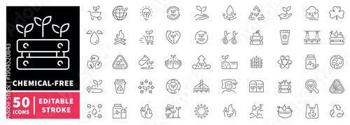 Eco-friendly editable line icons set. natural and organic outline symbols