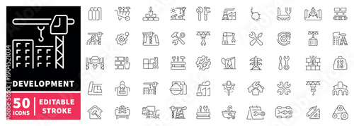 Construction and development editable line icons set. building and industry symbols